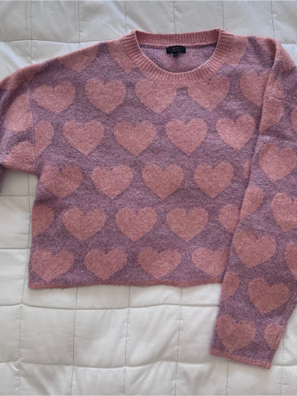 debut Pink and Lavender Heart Crewneck Sweater